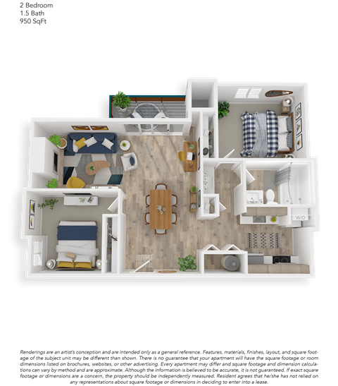 Clover Creek Two Bedroom One and a Half Bathrooms Floor Plan